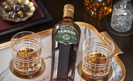 Drinks Photo taken in Edinburgh Scotland Studio Tamdhu Single Malt whisky bottle on serving tray